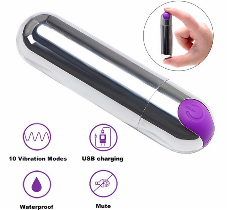 Waterproof USB Rechargeable 10 Speed Silver Bullet Vibrator for Women